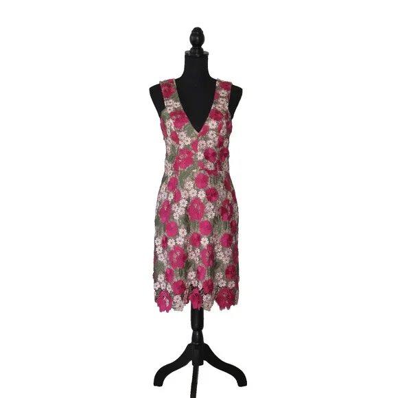 B0 Auth DRESS THE POPULATION Multicolor Floral Lace Mina Cocktail Dress Size M - Picture 2 of 7